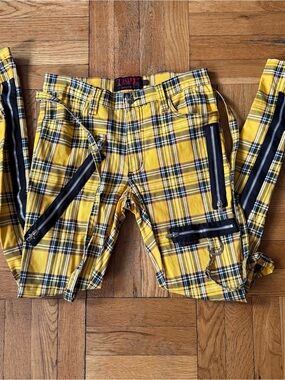 TRIPP size 28 yellow plaid bondage skinny pants